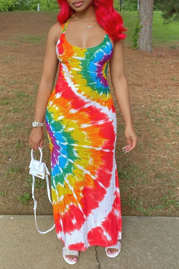 

lovely Bohemian Tie-dye Multicolor Ankle Length Dress, Multi
