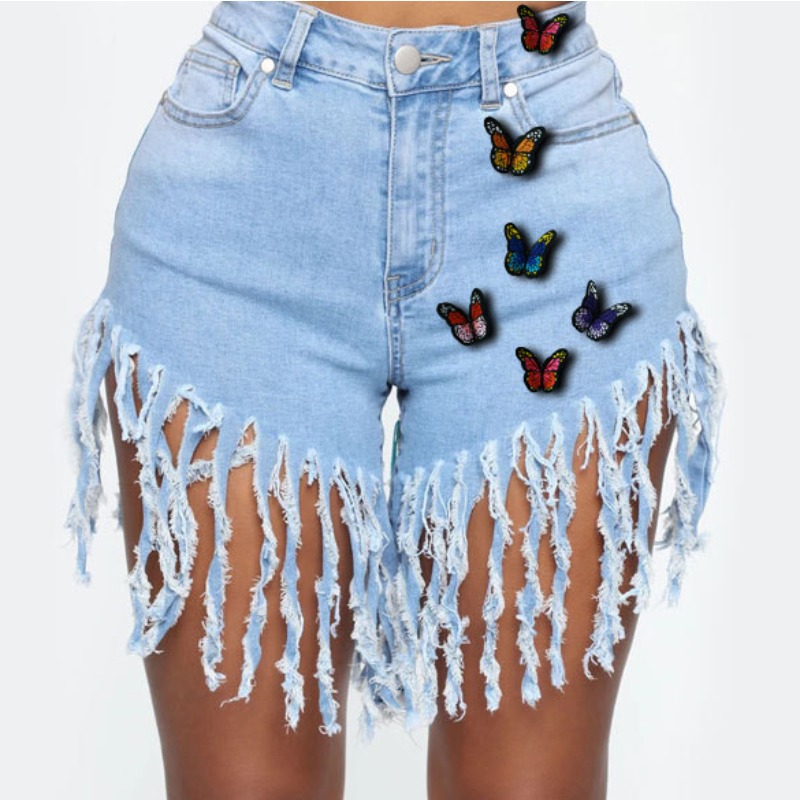 

lovely Trendy Tassel Design Baby Blue Denim Shorts