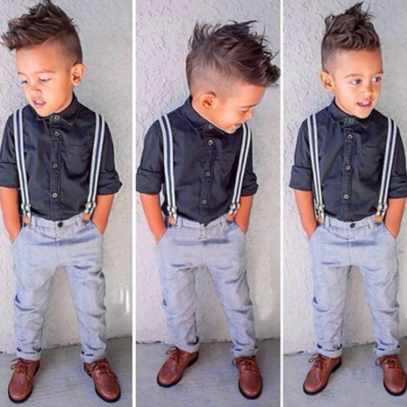 

lovely Trendy Turndown Collar Buttons Design Blue Boy Two-piece Pants Set