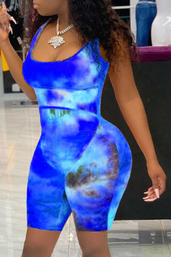 

lovely Trendy Tie-dye Blue One-piece Romper