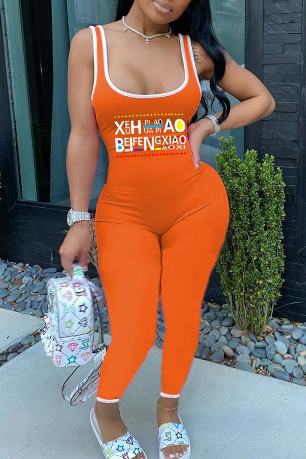 

lovely Sportswear Letter Print Orange One-piece Jumpsuit