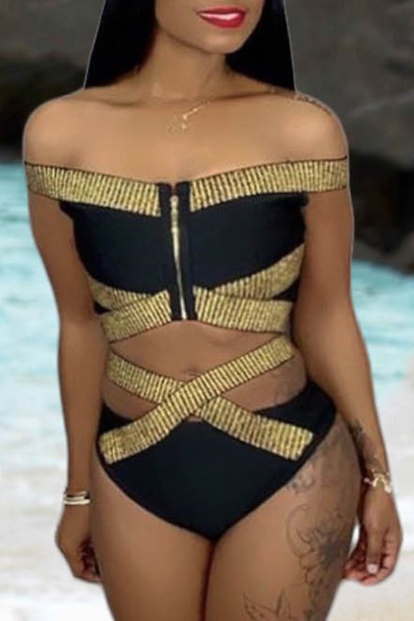

lovely Patchwork Black Two-piece Swimsuit