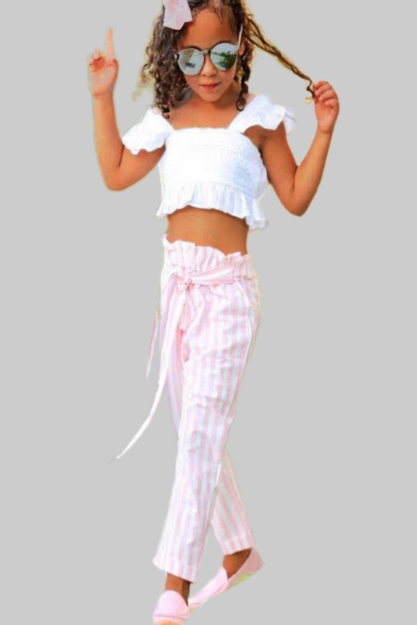 

lovely Casual Striped White Girl Two-piece Pants Set