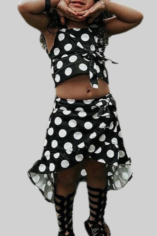 

lovely Bohemian Dot Print Black Girl Two-piece Skirt Set