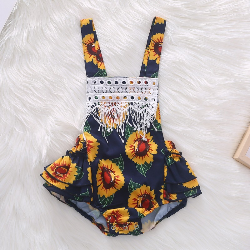 

lovely Stylish Print Yellow Girl One-piece Romper