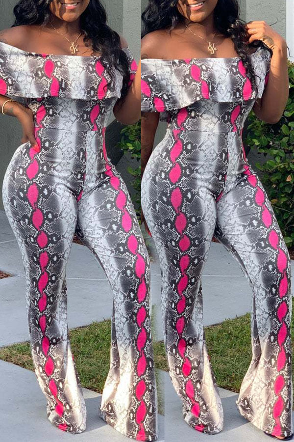 

lovely Stylish Print Rose Red One-piece Jumpsuit