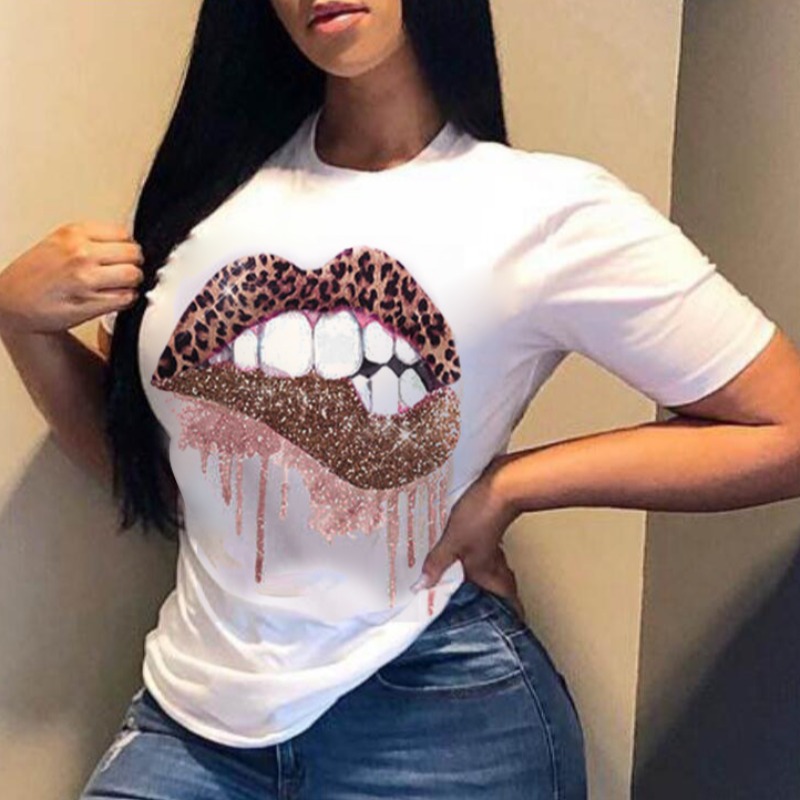 

lovely Leisure O Neck Lip Print White T-shirt