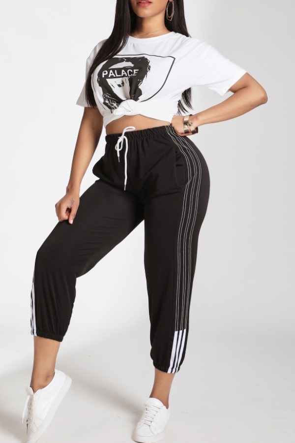 

lovely Sportswear Print Black Two-piece Pants Set