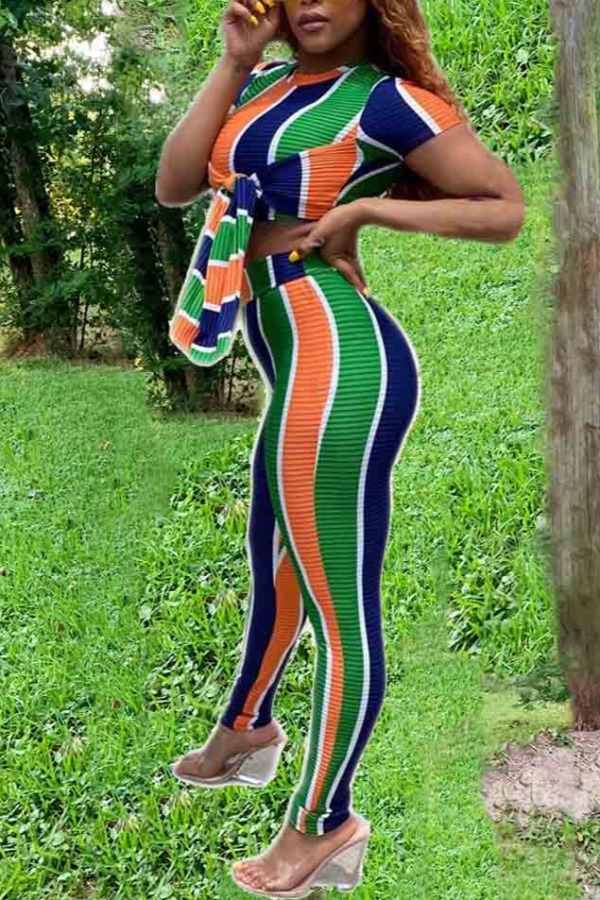 

lovely Casual Striped Multicolor Two-piece Pants Set, Multi