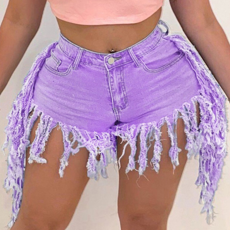 LW Plus Size Casual Tassel Design Purple Denim Shorts