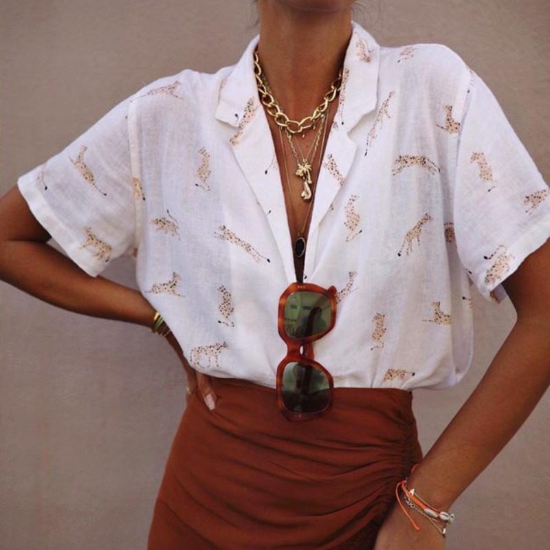 

lovely Casual Print White Blouse