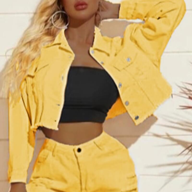 

Lovely Trendy Buttons Design Orange Yellow Denim Jacket