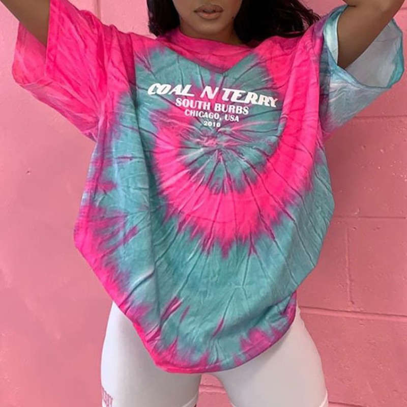 

lovely Leisure Tie-dye Loose Pink Blouse