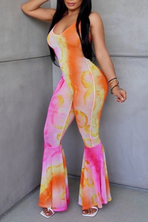 

lovely Trendy Tie-dye Orange One-piece Jumpsuit