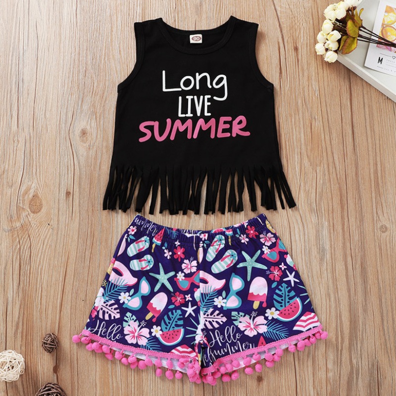 

lovely Casual Letter Print Black Girl Two-piece Shorts Set
