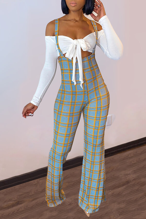 LW Lace-up Grid Print Pants Set