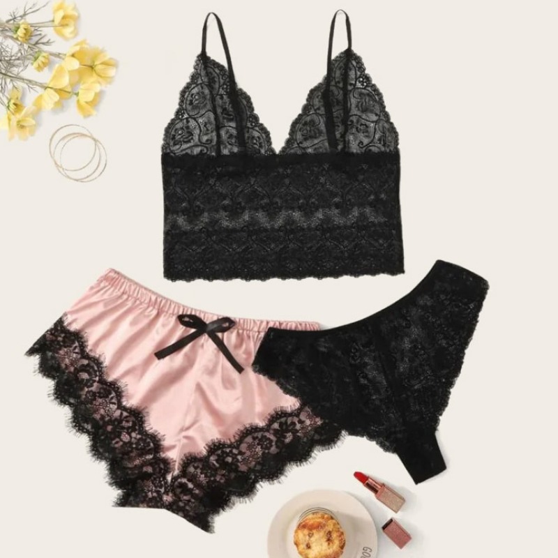 

lovely Sexy Lace Patchwork Pink Sleepwear