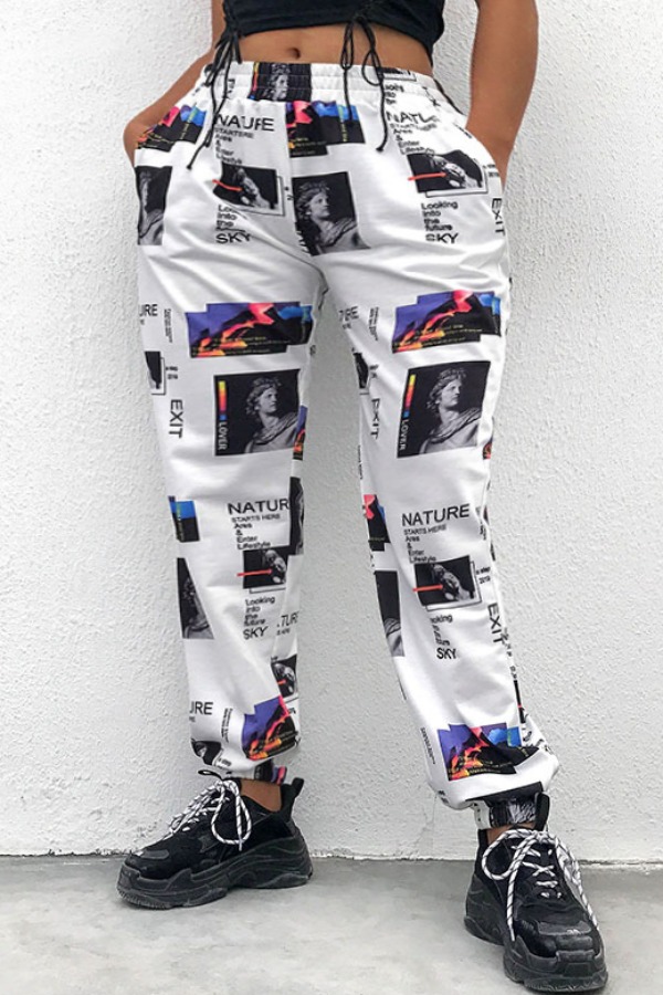 

lovely Sportswear Print White Pants