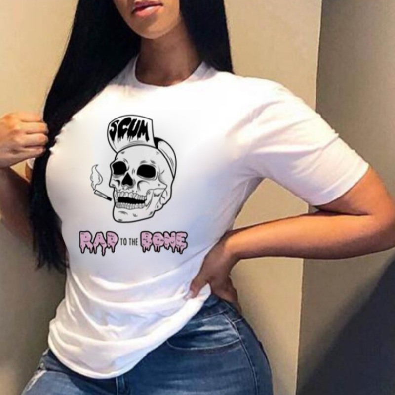 

lovely Leisure O Neck Print White T-shirt