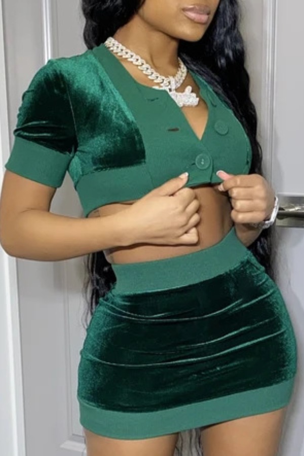 

lovely Trendy Patchwork Army Green Two-piece Skirt Set