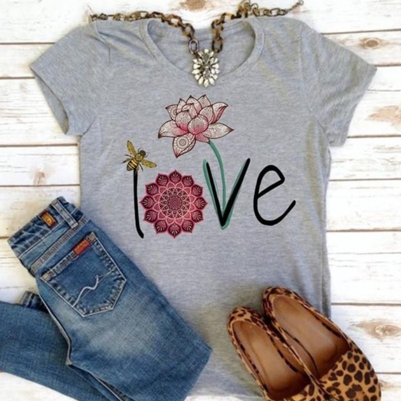 

lovely Leisure O Neck Print Grey Plus Size T-shirt