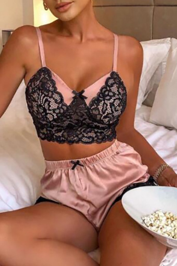 

lovely Sexy Lace Patchwork Pink Sleepwear