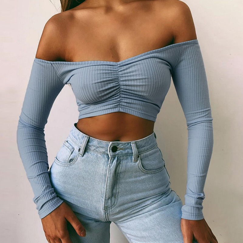 

lovely Sexy V Neck Fold Design Blue Blouse
