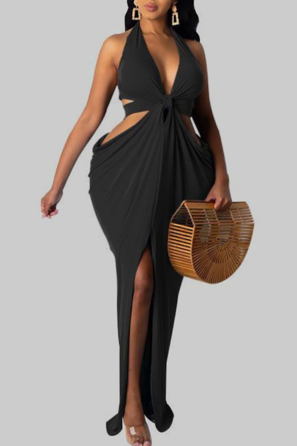 

lovely Sexy Hollow-out Asymmetrical Black Maxi Plus Size Dress