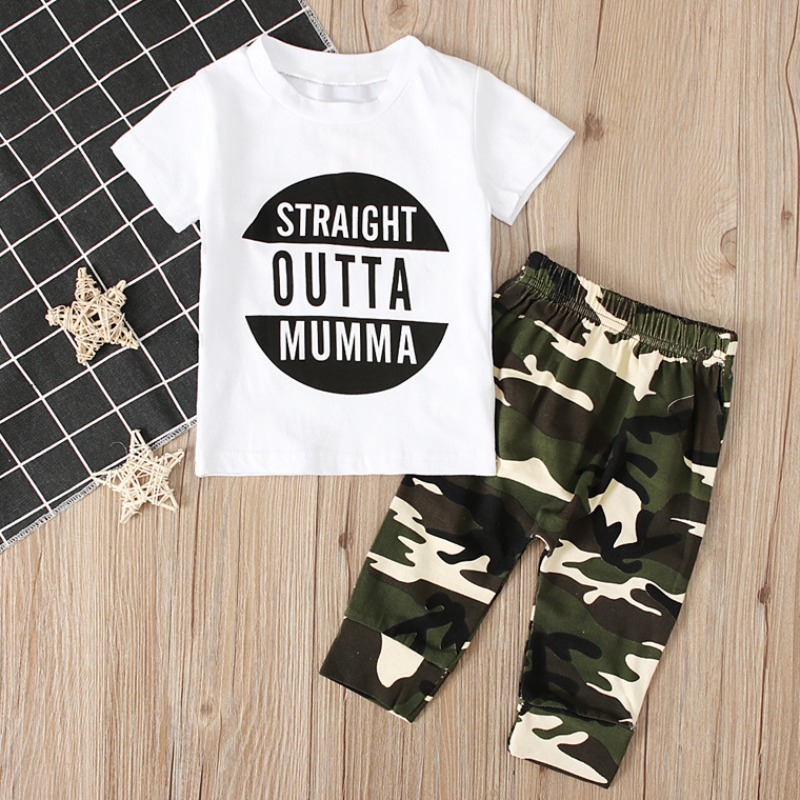 

lovely Leisure O Neck Letter Print White Boy Two-piece Pants Set