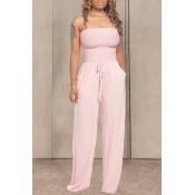 lovely Casual Lace-up Pink One-piece Jumpsuit