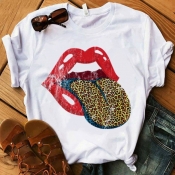 lovely Casual O Neck Leopard Print White Plus Size