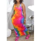 Lovely Plus Size Leisure U Neck Tie-dye Violet  An