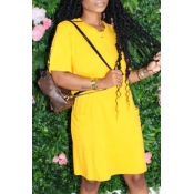 lovely Casual O Neck Yellow Knee Length T-shirt Dr