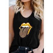 Lovely Casual Lip Print Black Camisole