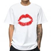 lovely Leisure Lip Print White T-shirt