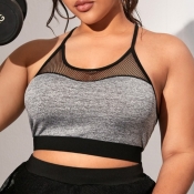 lovely Casual Patchwork Grey Plus Size Activewear