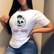 lovely Leisure O Neck Print White T-shirt