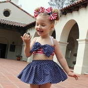 Lovely Independence Day Sweet Dot Print Blue Girl 