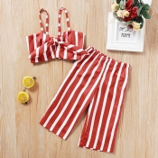 lovely Casual Striped Red Girl Two-piece Pants Set