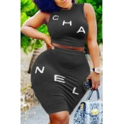 Lovely Casual Letter Black Plus Size Two-piece Ski