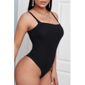 Lovely Casual Spaghetti Strap Black Bodysuits