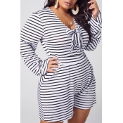 lovely Casual Striped Print Black Plus Size One-pi