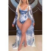 LW Plus Size Print Blue One-piece Swimsuit(With Co