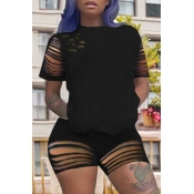 lovely Casual Hollow-out Black Two-piece Shorts Se
