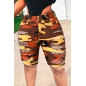 lovely Casual Camo Print Yellow Denim Shorts