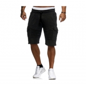 Men Lovely Casual Pocket Patched Black Shorts