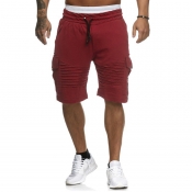 Men Lovely Casual Pocket Patched Red Shorts
