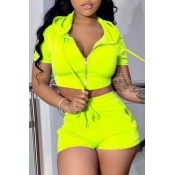LW Casual Zipper Design Yellow Two-piece Shorts Se