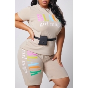 lovely Casual Letter Print Apricot Plus Size Two-p