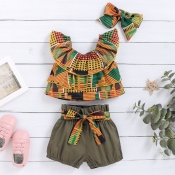 lovely Bohemian Print Multicolor Girl Two-piece Sh